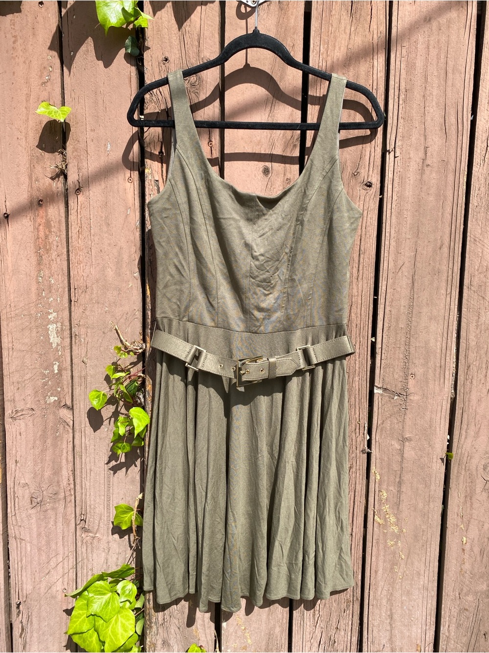 NWT Cache Olive Green corset style Sleeveless Gold Belted Mini Dress MSRP $148